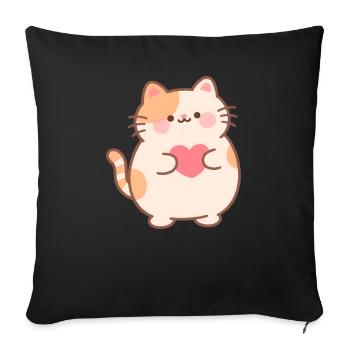 Petit Cœur Chat Câlin Design - Housse de coussin décorative 45 x 45 cm - noir - Devant