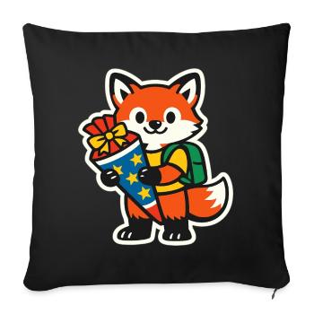 Fox with gift and backpack school enrollment - Sofa pillowcase 17,3'' x 17,3'' (45 x 45 cm) - black - Front