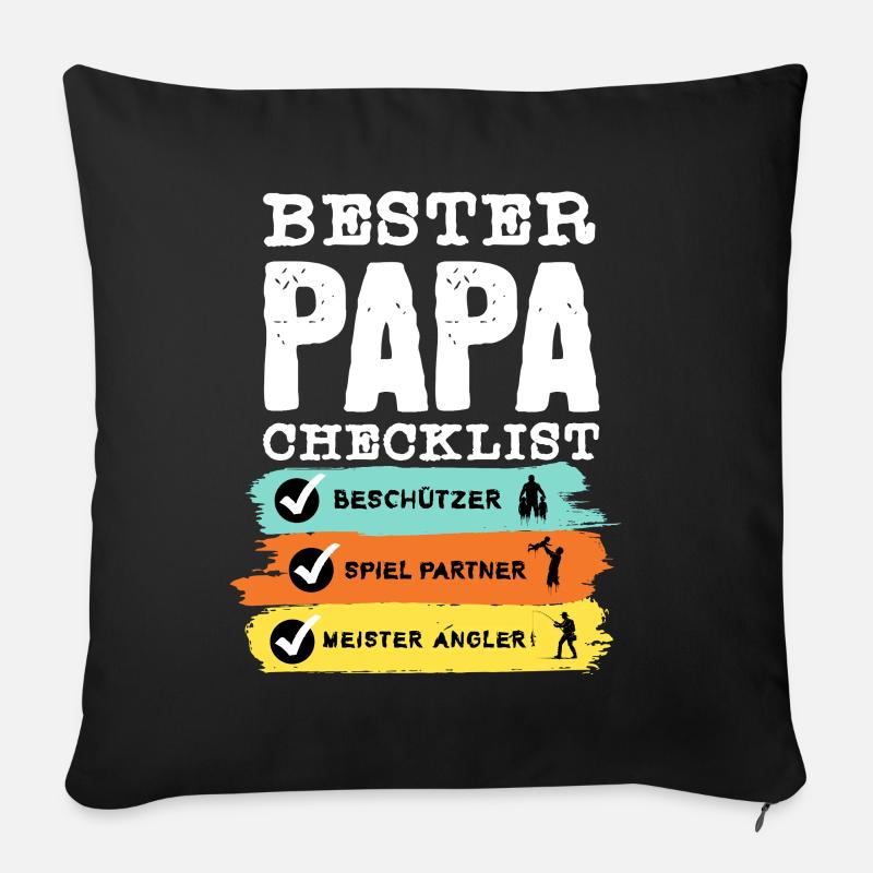 Angler Papa - Bester Papa Checklist - Sofakissenbezug 45 x 45 cm - Schwarz