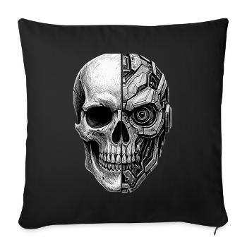 Halb Totenkopf Halber Roboter Cyborg Skull sticker - Sofakissenbezug 45 x 45 cm - Schwarz - Vorne