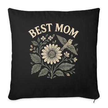 Meilleur motif floral cadeau pour la fête des mères avec un oiseau - Housse de coussin décorative 45 x 45 cm - noir - Devant