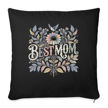 Meilleur cadeau de maman avec des fleurs pour la fête des mères - Housse de coussin décorative 45 x 45 cm - noir - Devant