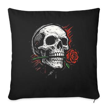 Tatouage des éventails de rock en forme de crâne gothique en rose - Housse de coussin décorative 45 x 45 cm - noir - Devant