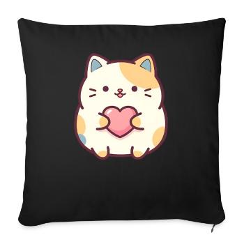 Kawaii Cat Heart Cartoon Motif for Cats Fans - Sofa pillowcase 17,3'' x 17,3'' (45 x 45 cm) - black - Front