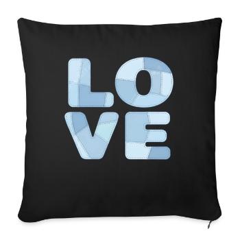 Motif d’amour en patchwork bleu pour enfants et bébés - Housse de coussin décorative 45 x 45 cm - noir - Devant