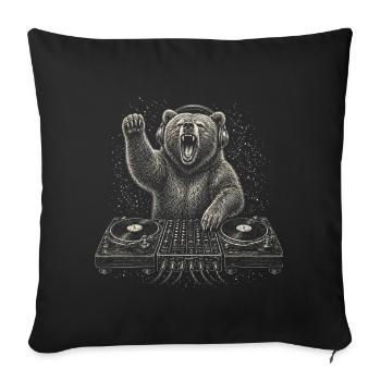 Wild Bear DJ Platine Techno Musique Cadeau - Housse de coussin décorative 45 x 45 cm - noir - Devant