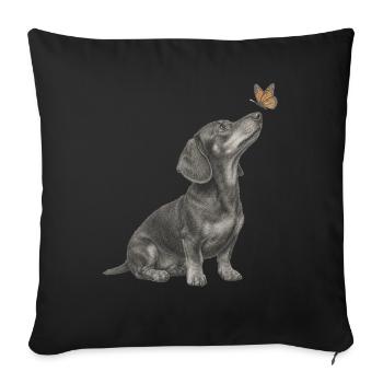 Dachshund illustration with butterfly dog - Sofa pillowcase 17,3'' x 17,3'' (45 x 45 cm) - black - Front