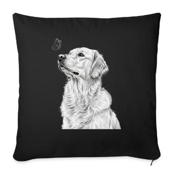 Golden Retriever Illustration with Butterfly - Sofa pillowcase 17,3'' x 17,3'' (45 x 45 cm) - black - Front