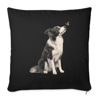 Border Collie Dog Looking At Butterfly - Sofa pillowcase 17,3'' x 17,3'' (45 x 45 cm) - black - Front