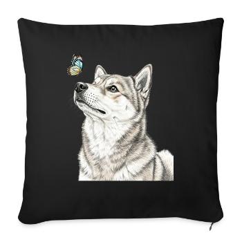 Shiba Inu dog looking at butterfly - Sofa pillowcase 17,3'' x 17,3'' (45 x 45 cm) - black - Front