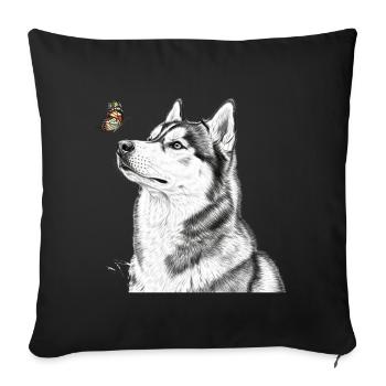 Husky avec motif papillon de style Banksy - Housse de coussin décorative 45 x 45 cm - noir - Devant