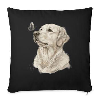 Golden Retriever avec motif papillon - Housse de coussin décorative 45 x 45 cm - noir - Devant
