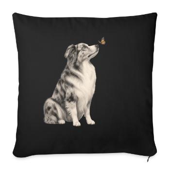 Border Collie avec millésime papillon - Housse de coussin décorative 45 x 45 cm - noir - Devant