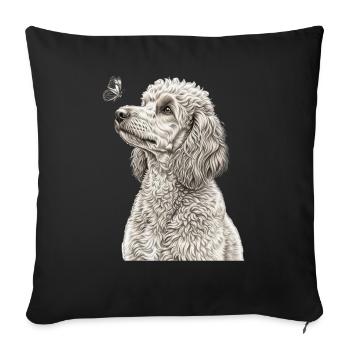 Caniche de style Banksy Vintage Papillon - Housse de coussin décorative 45 x 45 cm - noir - Devant