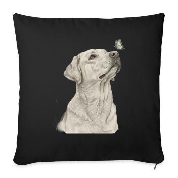 Labrador avec motif de chien papillon - Housse de coussin décorative 45 x 45 cm - noir - Devant