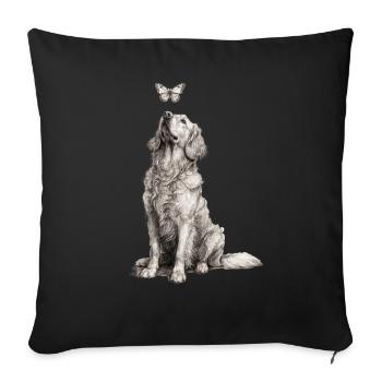 Esquisse de Golden Retriever avec papillon - Housse de coussin décorative 45 x 45 cm - noir - Devant