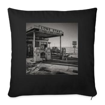 Route Gas Station Lost Places Vintage Animal Crime - Sofa pillowcase 17,3'' x 17,3'' (45 x 45 cm) - black - Front