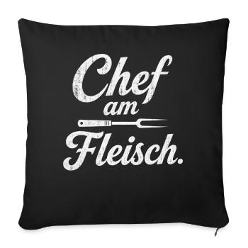 Chef am Fleisch Grillen Grillmeister für Männer - Sofakissenbezug 45 x 45 cm - Schwarz - Vorne