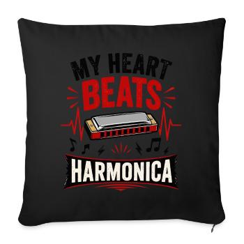 Instrument Harmonica Musique Battement de cœur - Housse de coussin décorative 45 x 45 cm - noir - Devant