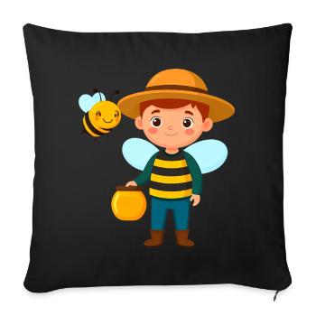 Comic boy as beekeeper with bee & honey – motif - Sofa pillowcase 17,3'' x 17,3'' (45 x 45 cm) - black - Front