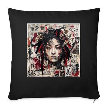 Japanese Collage Art Asia Punk Samuraifrau Collage - Sofakissenbezug 45 x 45 cm - Schwarz - Vorne