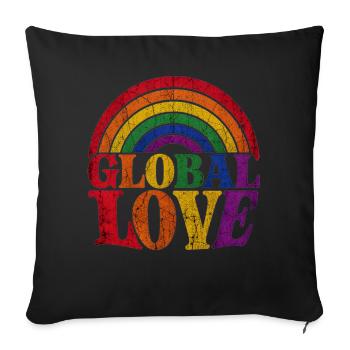 Global Love Regenbogen CSD Pride Spruch Shirt  - Sofakissenbezug 45 x 45 cm - Schwarz - Vorne