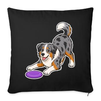 Australian Shepherd mit lila Frisbee - Sofakissenbezug 45 x 45 cm - Schwarz - Vorne
