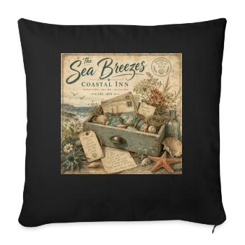 The Sea Breezes Coastal Inn Vintage Poster Deko - Sofakissenbezug 45 x 45 cm - Schwarz - Vorne