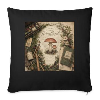Mushroom Illustration Retro Mural Forest Decoration Poster - Sofa pillowcase 17,3'' x 17,3'' (45 x 45 cm) - black - Front