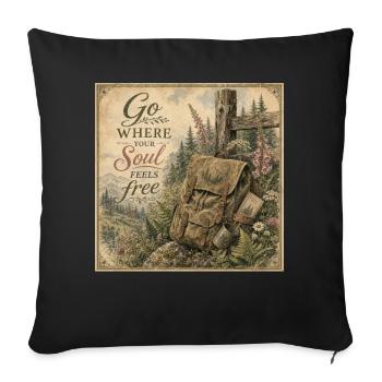 Wanderrucksack Retro Wandbild Natur Deko Poster - Sofakissenbezug 45 x 45 cm - Schwarz - Vorne