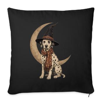 T-shirt Sorcière Dalmate Croissant de Lune Halloween - Housse de coussin décorative 45 x 45 cm - noir - Devant