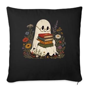 Adorables livres de fantômes T-shirt fleurs sauvages - Housse de coussin décorative 45 x 45 cm - noir - Devant