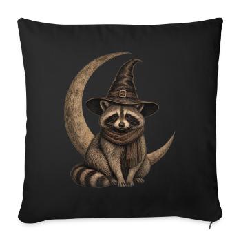 Raccoon with witch hat before crescent moon Halloween - Sofa pillowcase 17,3'' x 17,3'' (45 x 45 cm) - black - Front