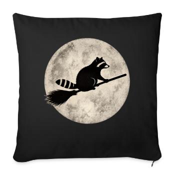 Raccoon on broom before full moon Halloween Funny - Sofa pillowcase 17,3'' x 17,3'' (45 x 45 cm) - black - Front