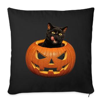 Chat d’Halloween avec motif rétro effrayant citrouille - Housse de coussin décorative 45 x 45 cm - noir - Devant