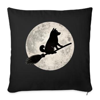 Shiba Inu Witch's Broom Full Moon T-Shirt Halloween - Sofa pillowcase 17,3'' x 17,3'' (45 x 45 cm) - black - Front