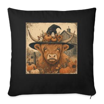 Scottish Cow Halloween Hoodie Vintage Cow - Sofa pillowcase 17,3'' x 17,3'' (45 x 45 cm) - black - Front