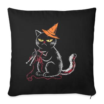 Schwarze Mürrische Katze Stricken Hexenhut T-Shirt - Housse de coussin décorative 45 x 45 cm - noir - Devant
