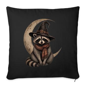 Halloween Raccoon with Crescent Moon and Witch Hat - Sofa pillowcase 17,3'' x 17,3'' (45 x 45 cm) - black - Front