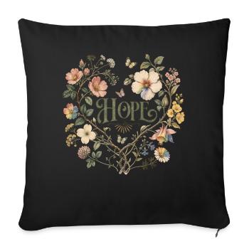 Hope Floral Heart T-Shirt Botanical Vintage Floral - Sofa pillowcase 17,3'' x 17,3'' (45 x 45 cm) - black - Front