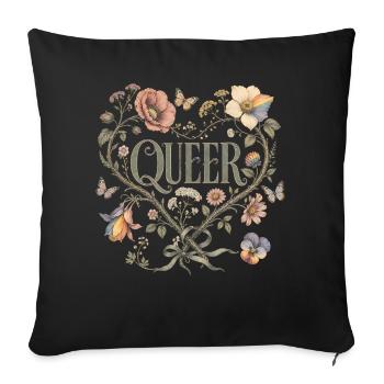 Queer Floral Heart T-Shirt LGBTQ Pride Vintage - Sofa pillowcase 17,3'' x 17,3'' (45 x 45 cm) - black - Front