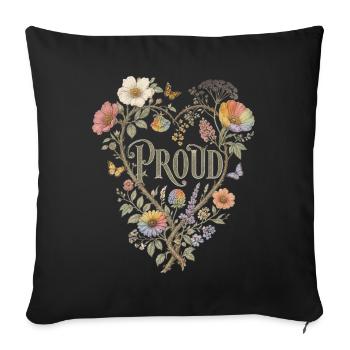 T-shirt fier en forme de cœur floral LGBTQ Pride vintage - Housse de coussin décorative 45 x 45 cm - noir - Devant