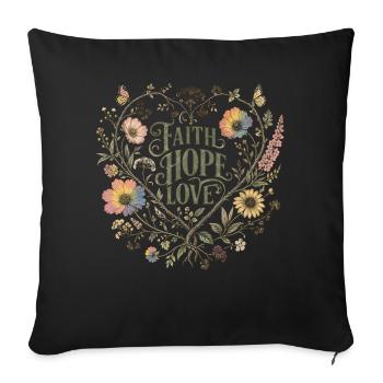 Faith Hope Love Botanical Heart Hoodie Vintage - Sofa pillowcase 17,3'' x 17,3'' (45 x 45 cm) - black - Front