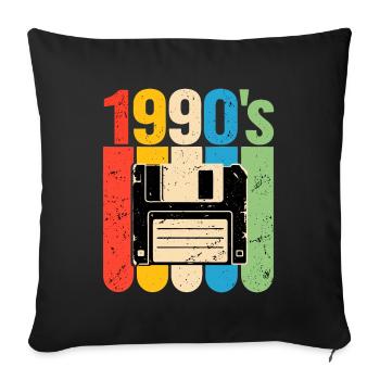 1990er Retro Computer Nostalgie mit Diskette - Sofakissenbezug 45 x 45 cm - Schwarz - Vorne