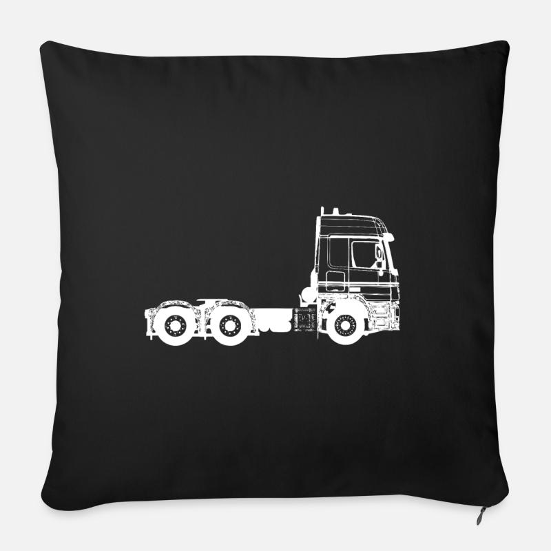 Camion 3 essieux camion blanc - Housse de coussin décorative 45 x 45 cm - noir