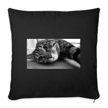Tête de chat tigré couché - Housse de coussin décorative 45 x 45 cm - noir - Devant