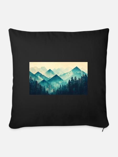 Wald Berge - Sofakissenbezug 45 x 45 cm - Schwarz