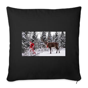 Winter joy: Santa and reindeer in the snow - Sofa pillowcase 17,3'' x 17,3'' (45 x 45 cm) - black - Front