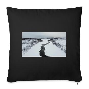 Ein gewundenen Fluss in verschneiter Landschaft - Sofakissenbezug 45 x 45 cm - Schwarz - Vorne