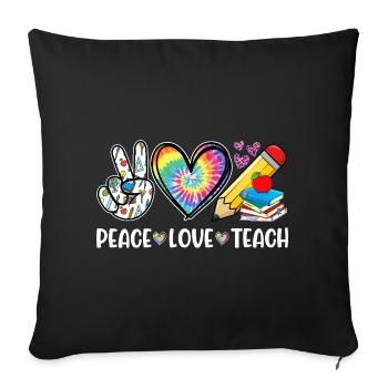 Peace Love Teach – Lehrer Herz & Regenbogen - Sofakissenbezug 45 x 45 cm - Schwarz - Vorne